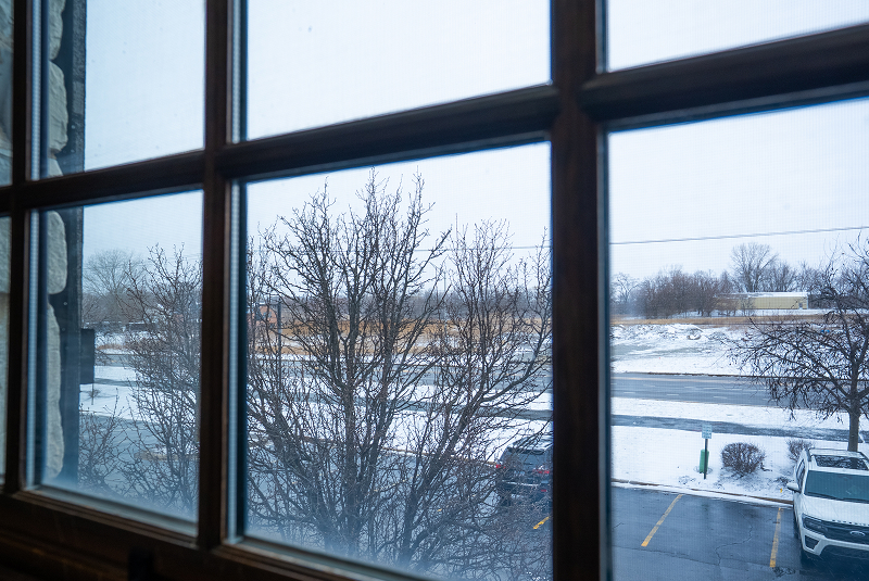 Exterior view through office windows at Mill Pond Dental